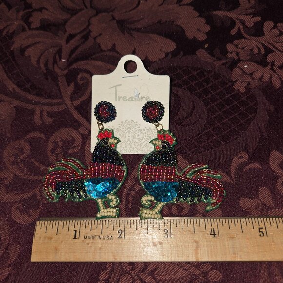 Beaded Rooster Pierced Earrings NWT - Picture 2 of 2